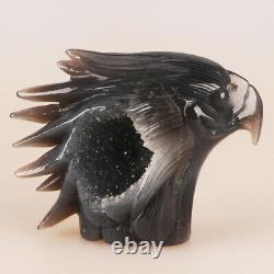 5.1 Natural Geode Agate Quartz Crystal Hand Carved Eagle Head Animal 624g