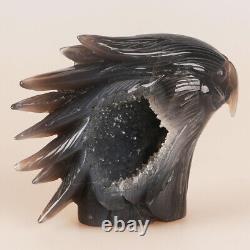 5.1 Natural Geode Agate Quartz Crystal Hand Carved Eagle Head Animal 624g