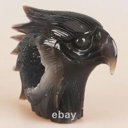 5.1 Natural Geode Agate Quartz Crystal Hand Carved Eagle Head Animal 624g