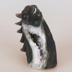 5.1 Natural Geode Agate Quartz Crystal Hand Carved Eagle Head Animal 798g