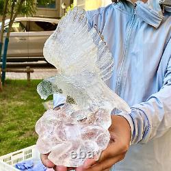 5.17LB Natural white Quartz Hand Carved Crystal Flying Eagle Reiki Healing