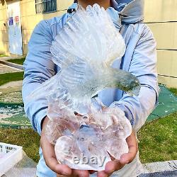 5.17LB Natural white Quartz Hand Carved Crystal Flying Eagle Reiki Healing