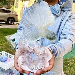 5.17LB Natural white Quartz Hand Carved Crystal Flying Eagle Reiki Healing