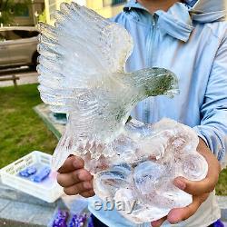 5.17LB Natural white Quartz Hand Carved Crystal Flying Eagle Reiki Healing