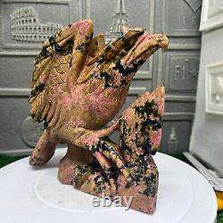 5.28lb Natural Rhodonite Quartz Hand Carved Eagle Skull Crystal Reiki Decor Gift