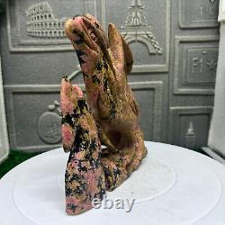 5.28lb Natural Rhodonite Quartz Hand Carved Eagle Skull Crystal Reiki Decor Gift