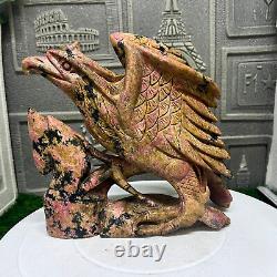 5.28lb Natural Rhodonite Quartz Hand Carved Eagle Skull Crystal Reiki Decor Gift