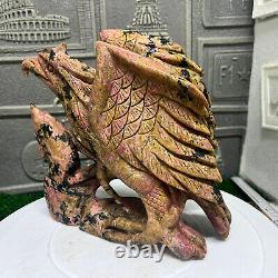 5.28lb Natural Rhodonite Quartz Hand Carved Eagle Skull Crystal Reiki Decor Gift