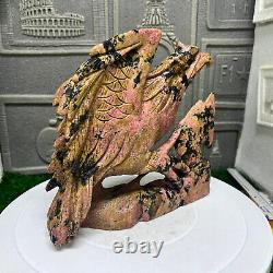 5.28lb Natural Rhodonite Quartz Hand Carved Eagle Skull Crystal Reiki Decor Gift