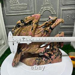 5.28lb Natural Rhodonite Quartz Hand Carved Eagle Skull Crystal Reiki Decor Gift