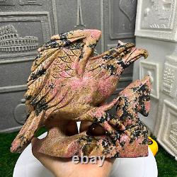 5.28lb Natural Rhodonite Quartz Hand Carved Eagle Skull Crystal Reiki Decor Gift