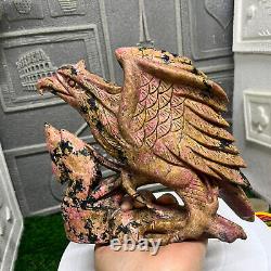 5.28lb Natural Rhodonite Quartz Hand Carved Eagle Skull Crystal Reiki Decor Gift