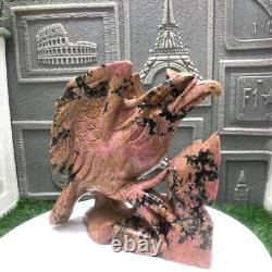 5.29lb Natural Rhodonite Quartz Hand Carved Eagle Skull Crystal Reiki Decor Gift