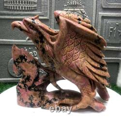 5.29lb Natural Rhodonite Quartz Hand Carved Eagle Skull Crystal Reiki Decor Gift