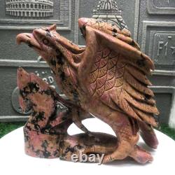 5.29lb Natural Rhodonite Quartz Hand Carved Eagle Skull Crystal Reiki Decor Gift