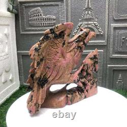 5.29lb Natural Rhodonite Quartz Hand Carved Eagle Skull Crystal Reiki Decor Gift