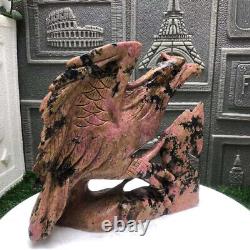 5.29lb Natural Rhodonite Quartz Hand Carved Eagle Skull Crystal Reiki Decor Gift