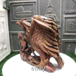 5.29lb Natural Rhodonite Quartz Hand Carved Eagle Skull Crystal Reiki Decor Gift