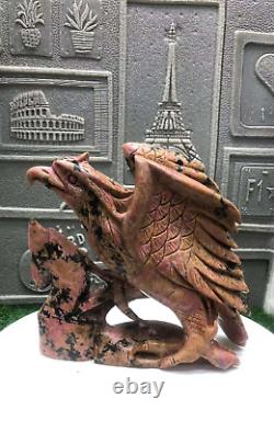 5.29lb Natural Rhodonite Quartz Hand Carved Eagle Skull Crystal Reiki Decor Gift