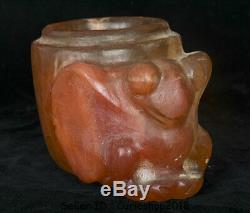 5.2Old China hongshan culture Red Crystal Hand carved Eagle Birds Pot Jar Crock