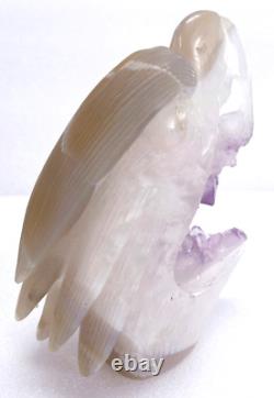 5.4'' Amethyst Geode Eagle Skull Hand Carved Crystal Sculpture, Home Decorator