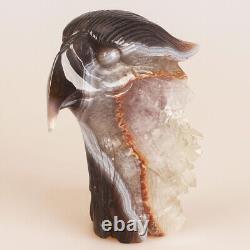 5.4 Natural Geode Agate Quartz Crystal Hand Carved Eagle Head Animal 882g