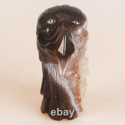 5.4 Natural Geode Agate Quartz Crystal Hand Carved Eagle Head Animal 882g