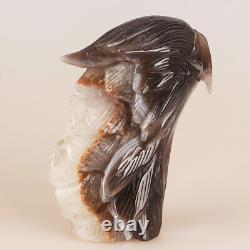 5.4 Natural Geode Agate Quartz Crystal Hand Carved Eagle Head Animal 882g