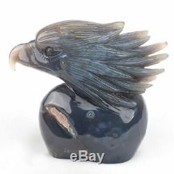 5.5 in Natural Geode Agate hand Carved crystal eagle skull, Crystal Healing