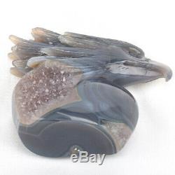 5.5 in Natural Geode Agate hand Carved crystal eagle skull, Crystal Healing