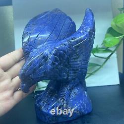 5.50LB Natural blue-veins stone Quartz Hand Carved Eagle Skull Crystal healing