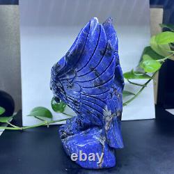 5.50LB Natural blue-veins stone Quartz Hand Carved Eagle Skull Crystal healing