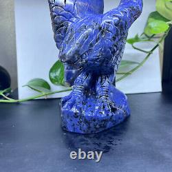 5.50LB Natural blue-veins stone Quartz Hand Carved Eagle Skull Crystal healing