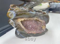 5.5LB Natural Geode Agate Quartz Hand Carved Crystal Eagle Skull Reiki Gem Decor