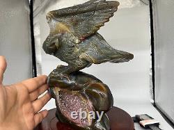 5.5LB Natural Geode Agate Quartz Hand Carved Crystal Eagle Skull Reiki Gem Decor