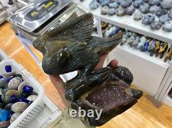 5.5LB Natural Geode Agate Quartz Hand Carved Crystal Eagle Skull Reiki Gem Decor