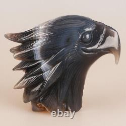 5.7 Natural Geode Agate Quartz Crystal Hand Carved Eagle Head Animal 991g