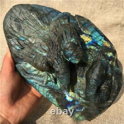 5.96LB Natural Labradorite eagle crystal skull hand carved Healing DK3289-ZL