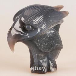 5 Natural Geode Agate Quartz Crystal Hand Carved Eagle Head Animal Healing 630g