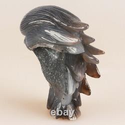 5 Natural Geode Agate Quartz Crystal Hand Carved Eagle Head Animal Healing 630g