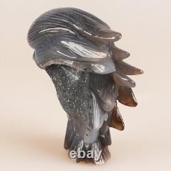 5 Natural Geode Agate Quartz Crystal Hand Carved Eagle Head Animal Healing 630g