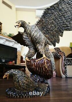50 Exclusiv! Vintage big beautiful Hand Carved Wood Eagle Figure Statue USSR