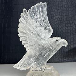 512g Natural Crystal Specimen. Crystal Quartz. Hand-carved EAGLE. Statue. HK