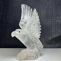 512g Natural Crystal Specimen. Crystal Quartz. Hand-carved EAGLE. Statue. HK