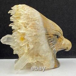 513g Natural quartz crystal cluster mineral specimen, hand-carved the Eagle gift