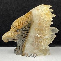 513g Natural quartz crystal cluster mineral specimen, hand-carved the Eagle gift