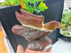 530g Natural Geode Agate Quartz Hand Carved Crystal Eagle Skull Reiki Gem Decor