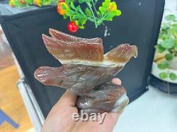 530g Natural Geode Agate Quartz Hand Carved Crystal Eagle Skull Reiki Gem Decor