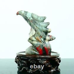 546g Natural bloodstone hand carved eagle quartz crystal decoration healing