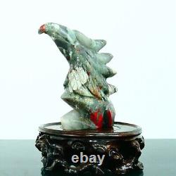 546g Natural bloodstone hand carved eagle quartz crystal decoration healing